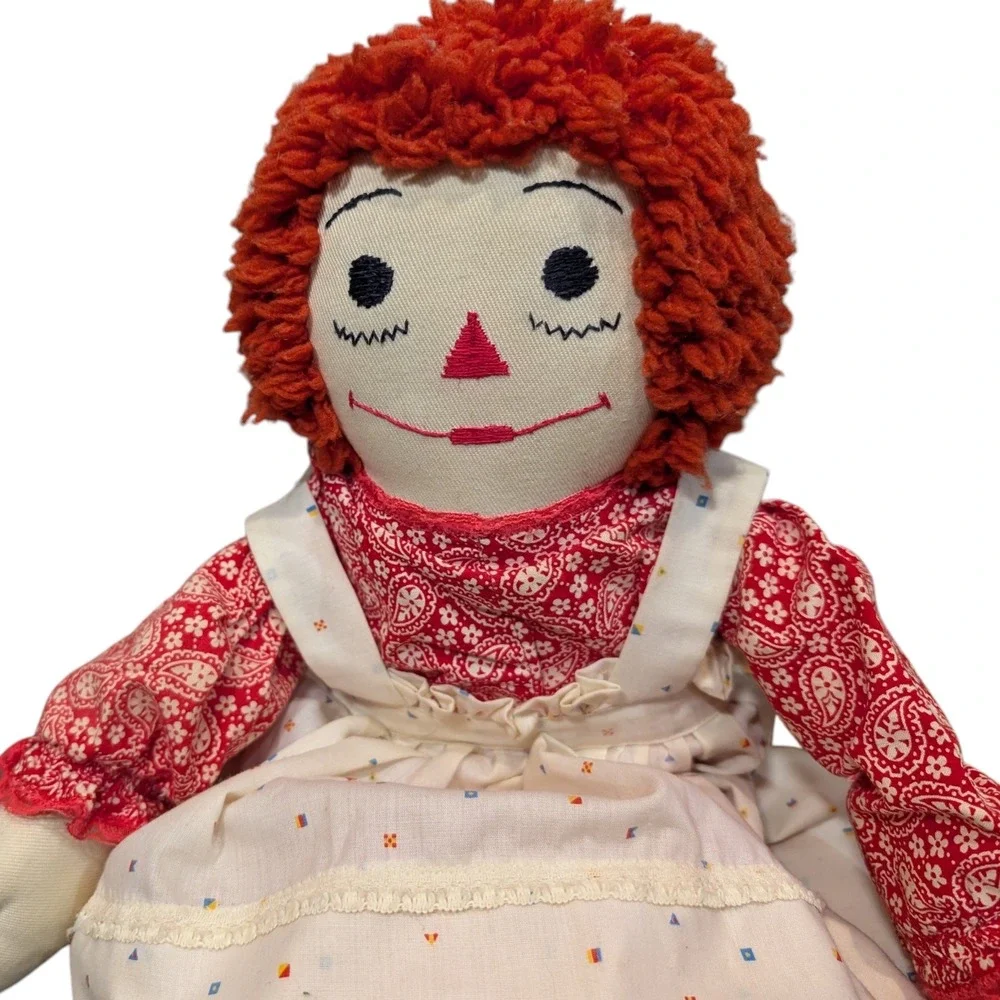 Vintage Raggedy Ann Plush Doll 18 Inch Red Yarn Hair Paisley Dress White Apron